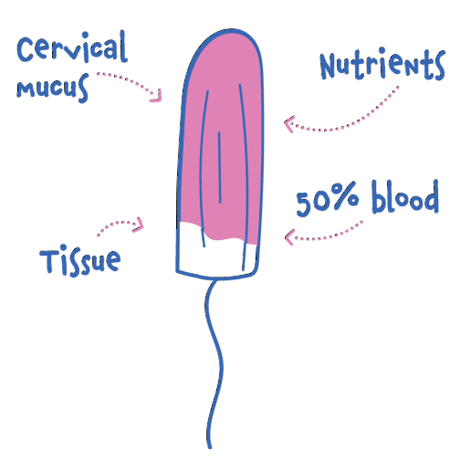 Your period contains cervical mucus, nutrients, tissue and 50% blood!