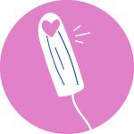 A graphic of a tampon with a love heart on the tip